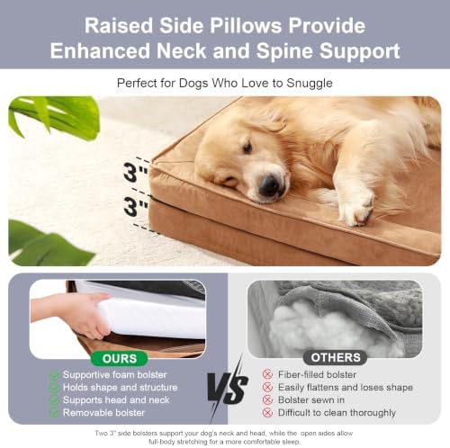 Rainmr Microsuede Dog Bed Orthopedic Washable - Small Medium XLarge Dogs - Memory Foam Couch Sofa with Waterproof Removable Cover, 41x27 Inches, Khaki
