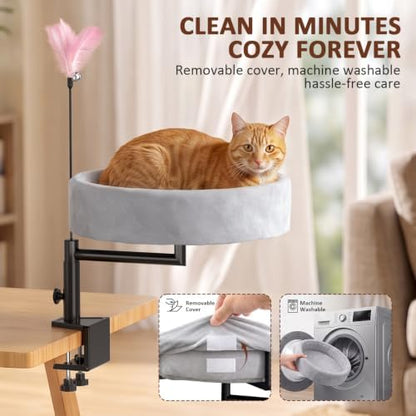 Cat Desk Bed, 360° Swivel Desk Mounted Cat Bed, Gray