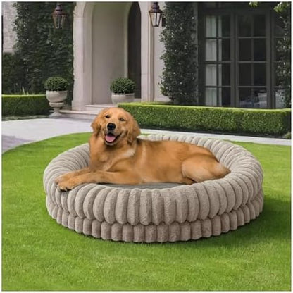 BALANCE Luxury Donut Dog Bed, 43 Inches Round Dog Beds Large Sized Dogs Washable, Orthopedic Calming Dogs Bed for Pets with Anti-Slip Bottom, Oatmeal