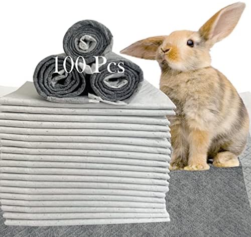 100 Pcs Rabbit Pee Pads,Puppy Potty Training Pad Small Animals Super Absorbent Disposable Cage Liners Bamboo Charcoal Quick-Dry Mats for Rabbits Hedgehogs Chinchillas Cats Dogs(13x18In)