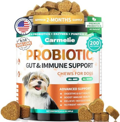 Carmelie Probiotics for Dogs Yeast, Gut Health for Digestive Enzymes 200ct