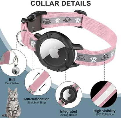 Reflective AirTag Cat Collar, Integrated Cat Collar with Air Tag Holder