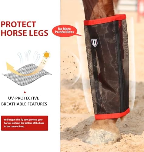 Harrison Howard Loose-Fitting Horse Fly Leggings Breathable, Tear-Resistant Fine Mesh Leg Guards Stay-on Comfortable Fly Boots (Set of 4)