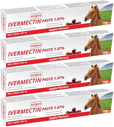 Ivermectin Horse Paste 1.87% | Apple Flavor – 6.08g Syringe for Equine Use Only Up to 1250 LB (4-Pack)
