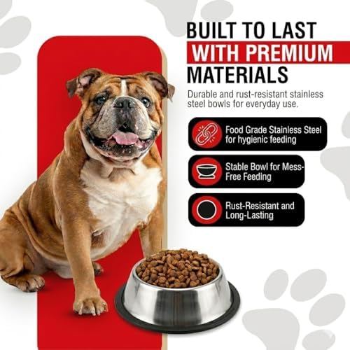 Loving Pets Stainless Steel Non-Tip Dog Bowl – Heavy Duty No Spill Dog Bowl with Removable Rubber Base – Durable, Non-Skid Stainless Steel Dog Food Bowl & Dog Water