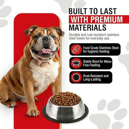 Loving Pets Stainless Steel Non-Tip Dog Bowl – Heavy Duty No Spill Dog Bowl with Removable Rubber Base – Durable, Non-Skid Stainless Steel Dog Food Bowl & Dog Water
