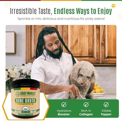 Ziggy Marley's USDA Organic Beef Bone Broth Powder for Dogs & Cats - Support Joints, Coat, and Skin - Human Grade Grass Fed Beef, 90 Grams