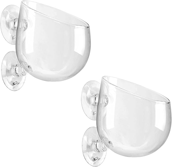 WHJY Clear Glass Aquarium Suction Cups, Round Plant Holder, Fish Tank Plant Pots - Set of 2, Transparent