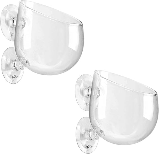 WHJY Clear Glass Aquarium Suction Cups, Round Plant Holder, Fish Tank Plant Pots - Set of 2, Transparent