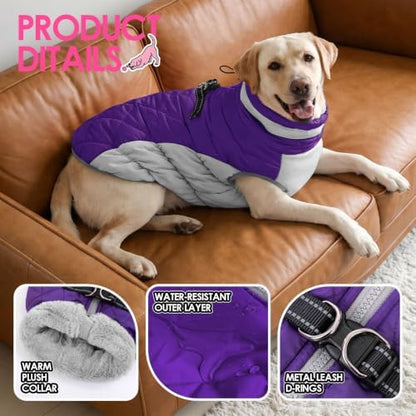 AOFITEE Dog Coat Warm Fleece Dog Winter Coat with Harness for Large Dogs