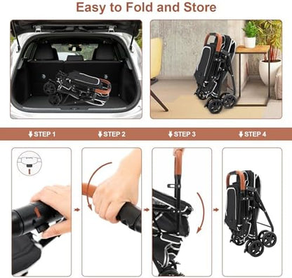 Double Pet Stroller for 2 Dogs & Cats, Double-Decker, Black