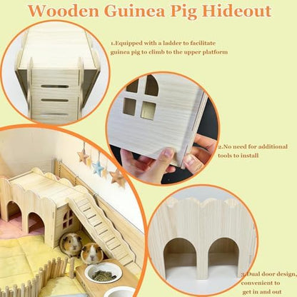 Small Guinea Pig Hideout Hamster Wood House Platform Rat Hides