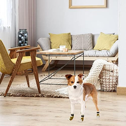 PUPTECK Anti-Slip Dog Socks with Double Sides Grips for Small Medium Large Dogs Hardwood Floors Prevents Licking, Dog Shoes for Hot Pavement Traction Control Paw Protector for Senior Dogs, Brown S