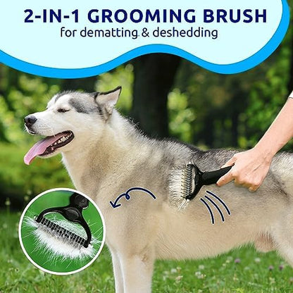 Pat Your Pet Deshedding Brush & Metal Comb Grooming Combo for Cats & Dogs