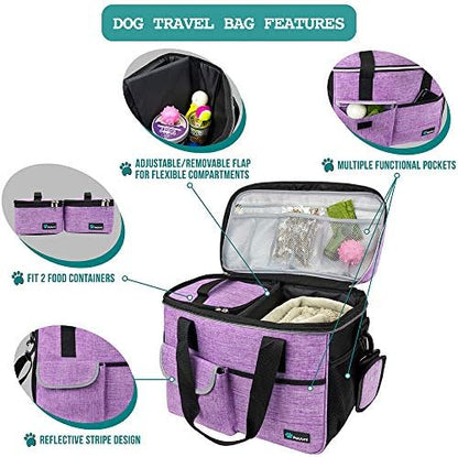 PetAmi Dog Travel Bag Organizer, Pet Supplies Diaper Tote, Purple Medium