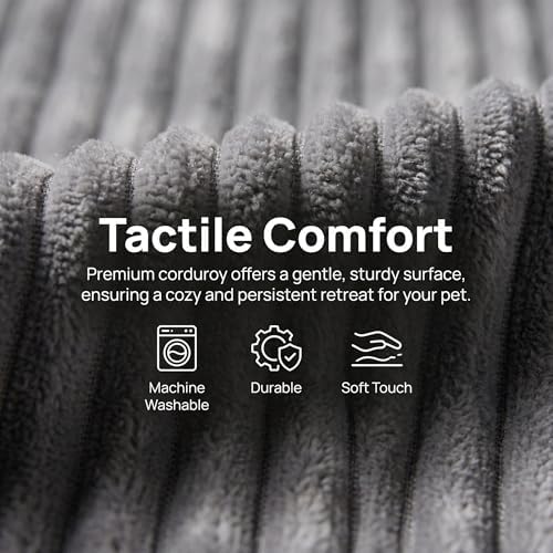 Large Dog Bed Cat Bed 20x30 Inch,Calming Pet Bed for Dogs & Cats,Machine Washable Dog Bed,Half-Enclosed Open-Top Velvet Anti-Anxiety Bed,Cozy Snuggle Bed (Grey)