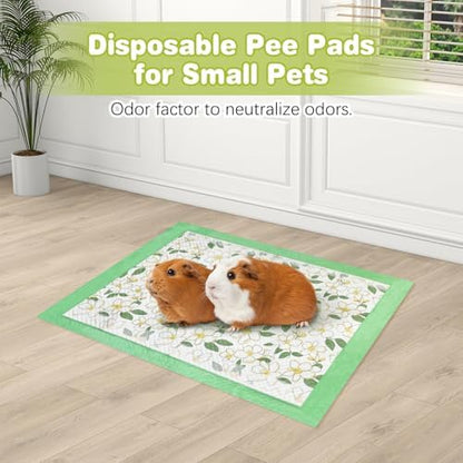 Fhiny 100 PCS Disposable Guinea Pig Pee Pads, 13'' x 18'' Super Absorbent Rabbit Cage Liner Odor Control Small Pet Cage Training Pads for Rabbit Bunny Ferret Cat Puppy and Other Small Animals