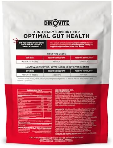 Dinovite Probiotics for Medium Dogs, Probiotic Food Topper, 30 Servings