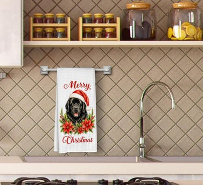 Christmas Newfoundland Dog Kitchen Dish Towels Dishcloth 16x24 Inches