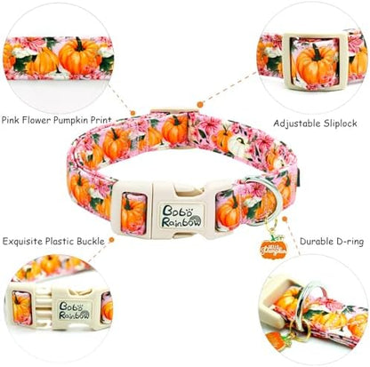 Fall Pink Flower Pumpkin Print Dog Collar for X-Small Dogs