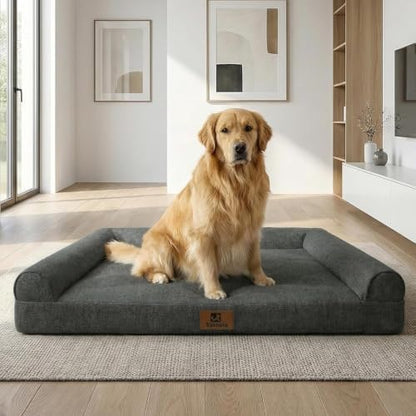 Sytopia 42 Inch Indestructible Dog Beds for Large Dogs, Chew Proof Orthopedic Egg Crate Foam Pet Bed with Washable Removable Cover and Anti-Slip Bottom, Black