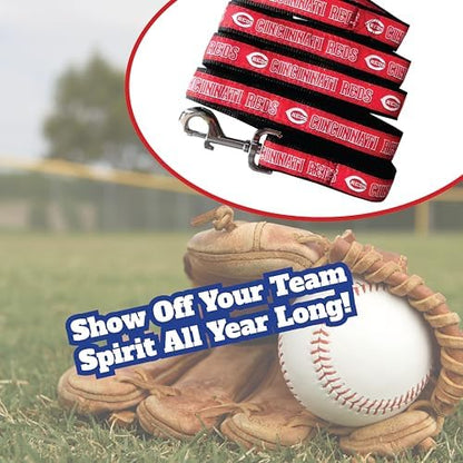 MLB PET Leash, Small, Cincinnati Reds Dog Leash, Baseball Team Leash for Dogs & Cats. A Shiny & Colorful Dog & Cat Leash with Emboridered Team Name/Logo Licensed by The MLB