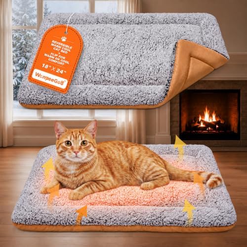 Self Warming Cat Bed, Reversible Cooling Mat for Cats, Dark Brown, 18x24 In