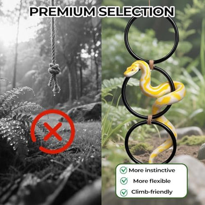 2 Pack Snake Climbing Rings for Ball Python & Corn Snake,Reptile Enrichment Toys for Snake,Ball Python Tank Decor, Reptile Tank Accessories for Bearded Dragon,Chameleon, Iguana, Gecko, Lizard (Black)