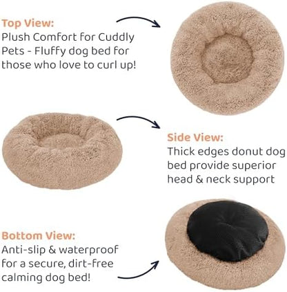 Calming Donut Dog Bed for Small Dogs, Round Dog Bed for Medium & Large Dogs