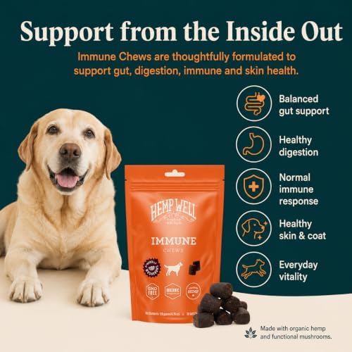 Hemp Well Immune - Allergy Support Dog Soft Chews - Long Lasting Relief for Seasonal Dog Allergies and Itching - Supports Healthy Skin and Immune System - Gut Health - Organic (30)