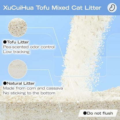 XuCuiHua Tofu Mix Cat Litter, Plant-Based, Strong Clumping Litter, Odor Control, Easy Scooping, Clumps Lift Cleanly, Low Dust, Corn & Cassava Litter, 5.5 LB x 3 Bags