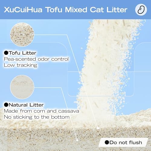 XuCuiHua Tofu Mix Cat Litter, Plant-Based, Strong Clumping Litter, Odor Control, Easy Scooping, Clumps Lift Cleanly, Low Dust, Corn & Cassava Litter, 5.5 LB x 3 Bags