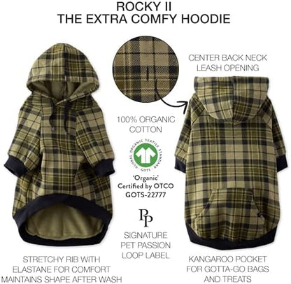 Pet Passion Rocky II Dog Hoodie, Olive Chesterfield Plaid, X-Large
