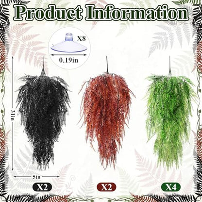 Suncalla 8 Pack Reptile Plants Terrarium Hanging Plant Vine Boston Climbing Terrarium Plant with Suction Cup for Bearded Dragons Lizard Crested Gecko Snake Crab Tank(Vivid Series,3 Colors)