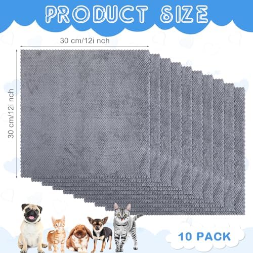 VitalCozy 10Pcs Guinea Pig Cage Liner Washable, Grid, 12x12 Inch, Gray