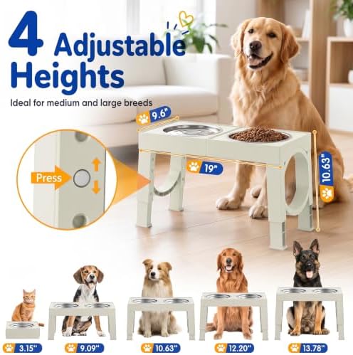 XIAZ Elevated Dog Bowls Large Breed Raised Dogs Bowl Stand Large/Medium Sized Dog Stainless Steel Food Water Bowl Stands 5 Heights Adjustable 9/11/12/14in Pet Feeder Dish Station