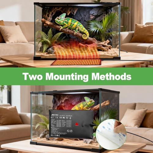 Reptile Heating Pad with Internal Sensor&Thermostat, 8" x 18" 24W Under Tank Heater Mat for 10-40 Gallon Tanks, IP67 Waterproof Safe Heat for Turtles, Bearded Dragons, Snakes, Lizards and Seedling