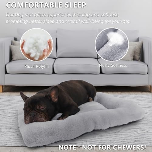 24 Inch Dog Crate Bed Washable, Comfort Fluffy Plush Dog Cushion Kennel Pad for Small Doggie and Cats, Non-Slip and Machine Washable Deluxe Pet Sleeping Mat, 24" x 18"x 2", Light Grey