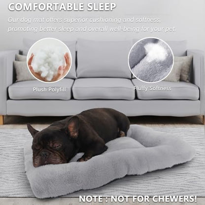 24 Inch Dog Crate Bed Washable, Comfort Fluffy Plush Dog Cushion Kennel Pad for Small Doggie and Cats, Non-Slip and Machine Washable Deluxe Pet Sleeping Mat, 24" x 18"x 2", Light Grey