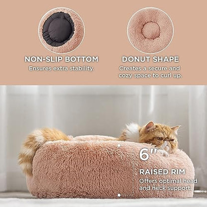 Bedsure Calming Cat Beds Donut Round Washable Kitten Bed,20 inches Pink