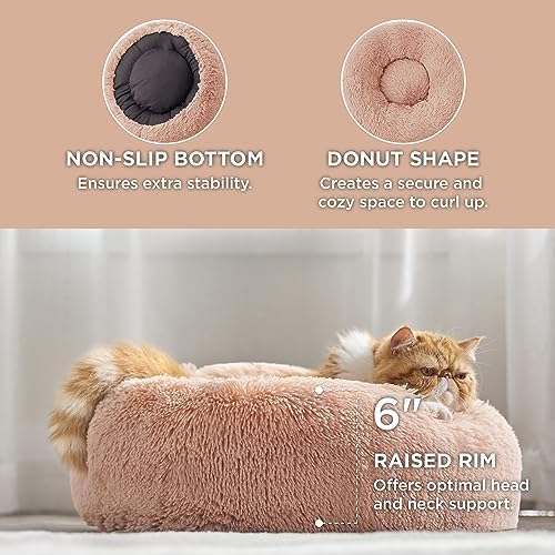 Bedsure Calming Cat Beds Donut Round Washable Kitten Bed,20 inches Pink