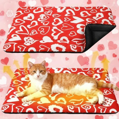 2 Pack Valentine Self Warming Cat Mats Red White Heart Reflects Body Heat Self Heating Bed Machine Washable Thermal Pet Pad with Non Slip Bottom 18 x 24 Inch for Winter Indoor Kitten Dog Crate