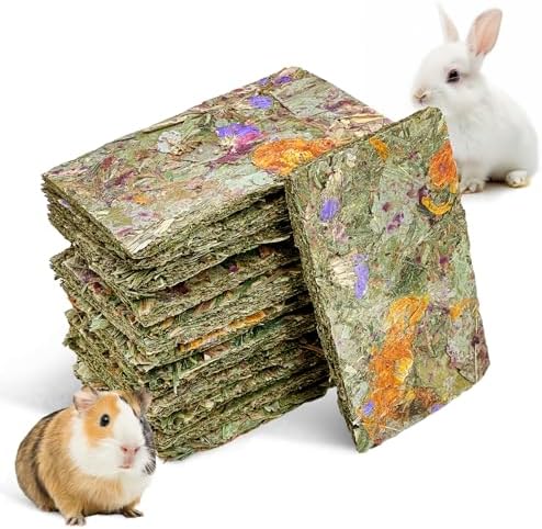 Fhiny 12 PCS Rabbit Timothy Hay Chips Toys, Natural Bunny Molar Treats with Herbal Flowers Rabbit Chew Toys for Teeth Small Animal Snacks for Rats Chinchillas Guinea Pigs Hamsters