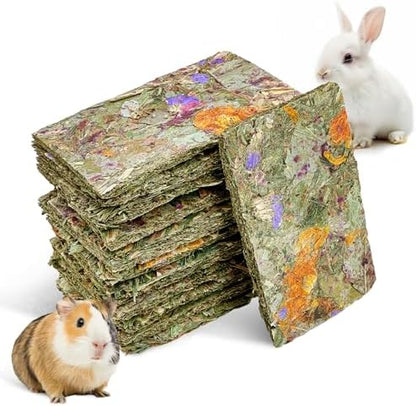 Fhiny 12 PCS Rabbit Timothy Hay Chips Toys, Natural Bunny Molar Treats with Herbal Flowers Rabbit Chew Toys for Teeth Small Animal Snacks for Rats Chinchillas Guinea Pigs Hamsters