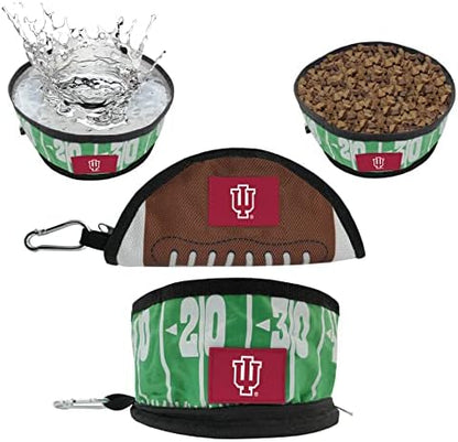Pets First NCAA Indiana Hoosiers Collapsible Dog Travel Bowl, Food and Water Bowl for Dogs & Cats. Lightweight Leak-Proof Pet Bowl for Travel with Football Field & Pebble-Grain Design