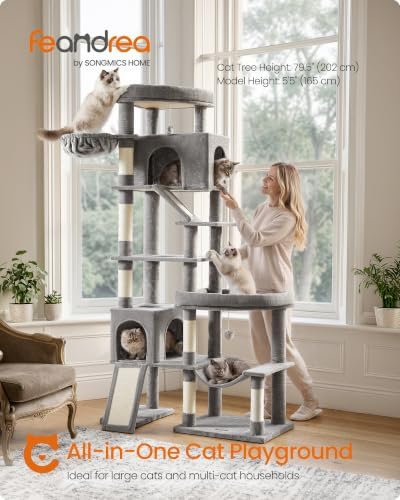 Feandrea Large Cat Tree, 79.5" Tall Sturdy Cat Tower for Indoor, Dove Gray