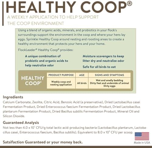 FlockLeader Healthy Coop, Litter Additive for Chicken Coop with Probiotic & Acidifier, Reduces Odor, Wetness & Bacteria, 12lbs (Pack of 2)