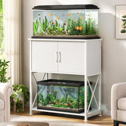 Herture 20-29 Gallon Aquarium Stand Metal Frame Fish Tank Stand with Cabinet Storage, for 20 Gallon Long Aquarium,30.7" L*16.5" W Tabletop,330LBS Capacity White PG01YGW
