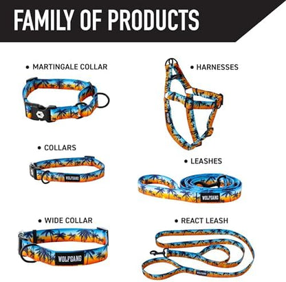 Wolfgang Heavy Duty Martingale Dog Collar with Quick Release Nylon Buckle for Walking & Training, SunsetPalms Print, Medium