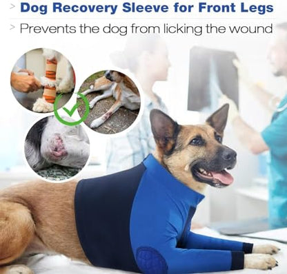 Lelepet Dog Recovery Suit for Front Legs, Dog Sleeve to Stop Licking Blue